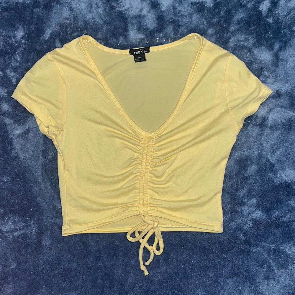 Yellow, cropped pull string t shirt